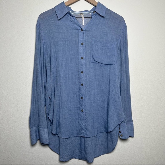 Free‎ People Women That's A Wrap Shirt Small Blue Chambray Lightweight Western - Picture 3 of 10